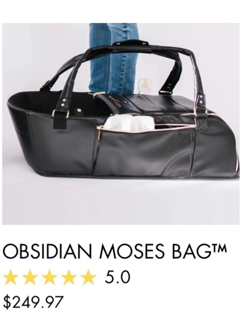 Mory June Obsidian Moses Basket Diaper Bag Black nwot